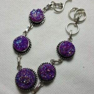 Purple Druzy 925 Silver Bracelet